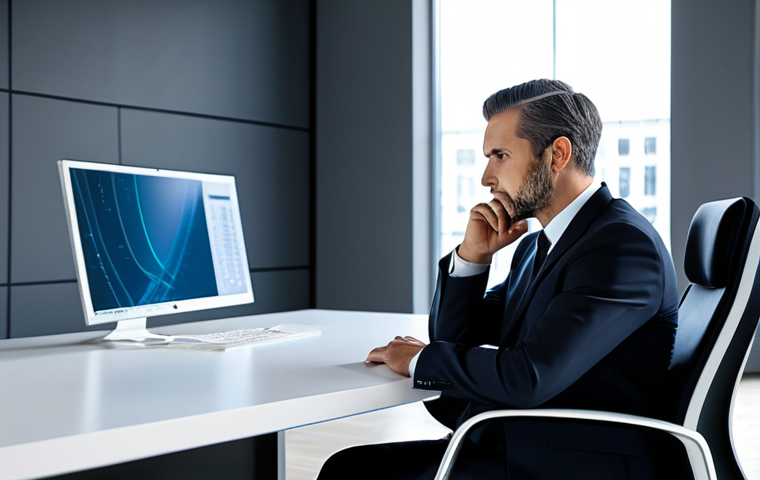 A seasoned and wise male professional, dressed in a modest, dark business suit with a crisp white shirt, is seated at a large, modern desk in a high-tech, minimalist office. He is contemplating a holographic architectural design that vaguely resembles an abstract wing structure, projected in front of him. His expression is thoughtful and composed. The office features large windows with a soft, diffused light, suggesting a calm atmosphere of innovation. Fully clothed, appropriate attire, modest clothing, professional dress, safe for work, appropriate content, professional, perfect anatomy, correct proportions, natural pose, well-formed hands, proper finger count, natural body proportions.