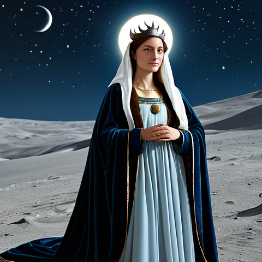 셀레네와 달의 여신 - Selene in Art**
"A beautiful, fully clothed woman with a crescent moon crown and flowing robes, saf...