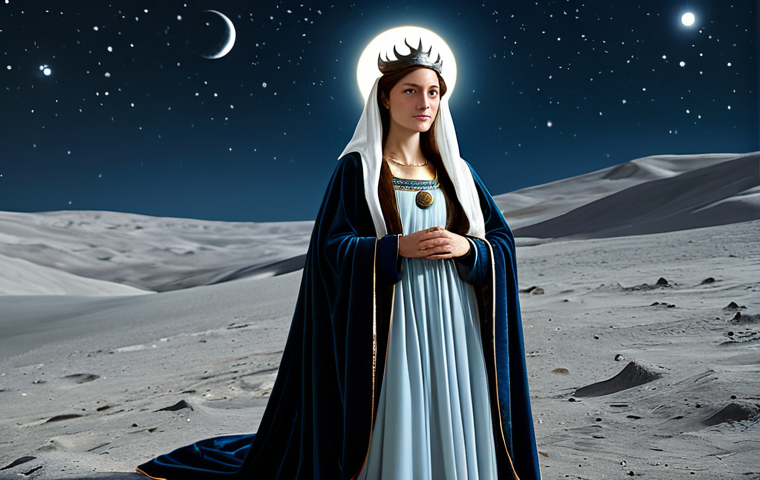 셀레네와 달의 여신 - Selene in Art**
"A beautiful, fully clothed woman with a crescent moon crown and flowing robes, saf...