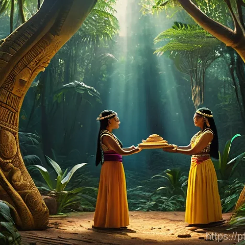 포포루 부흐와 쌍둥이 영웅 - **Prompt:** A vivid, mystical depiction of the creation of the first successful humans from corn. In...